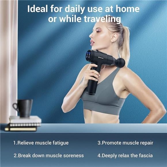 Portable Massage Gun for Back Neck Muscle 20 Variable Speeds Digital Display - Picture 3 of 7